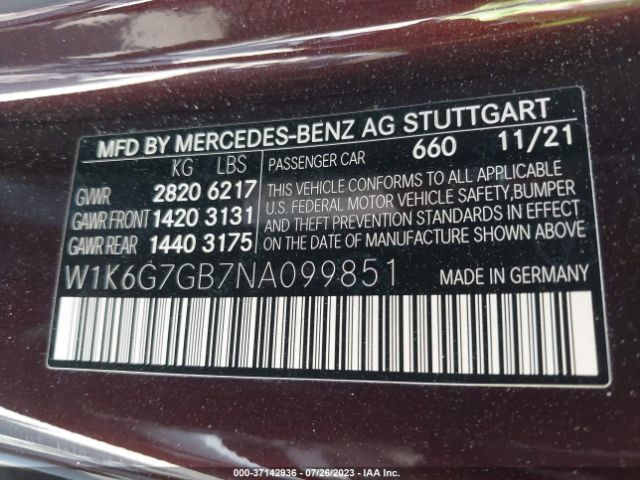 W1K6G7GB7NA099851 Mercedes-Benz S-class S 580