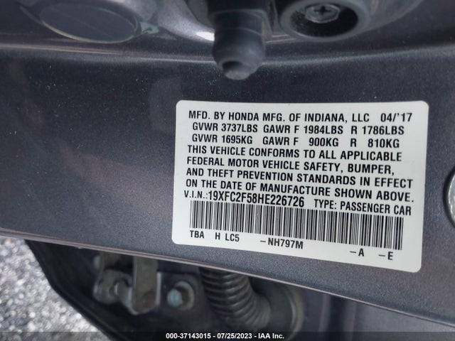 Honda Civic Sedan Lx 2017 19XFC2F58HE226726 Image 9