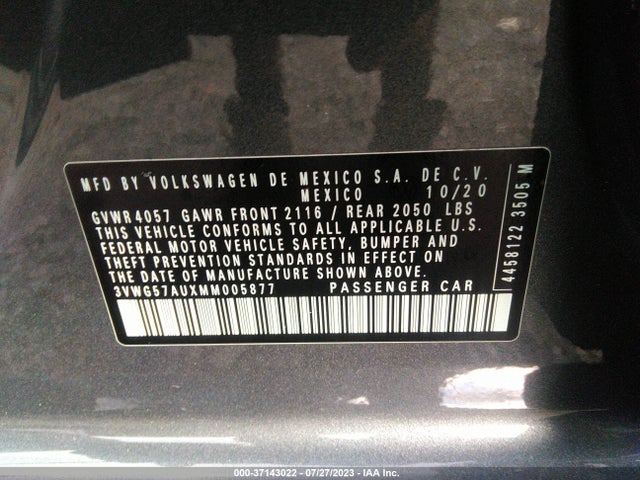 2021 Volkswagen Golf, VIN: 3VWG57AUXMM005877