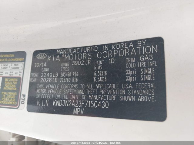 KNDJN2A23F7150430 KIA Soul Base