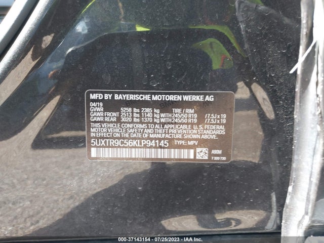 2019 BMW X3 XDRIVE30I VIN: 5UXTR9C56KLP94145