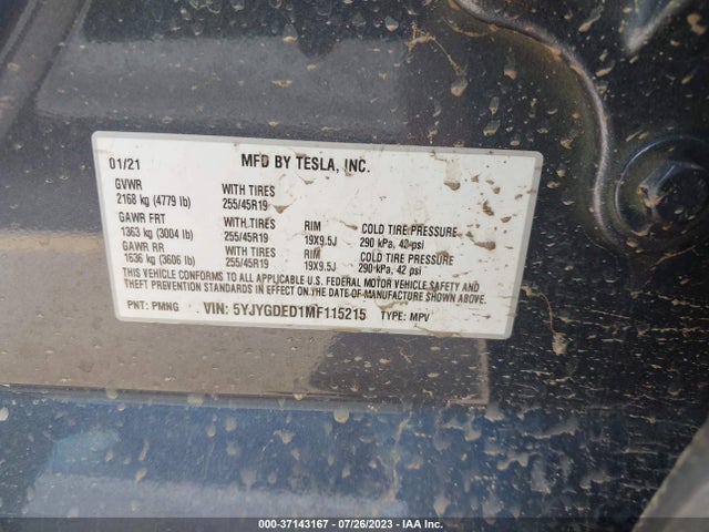 5YJYGDED1MF115215 Tesla Model Y Standard Range