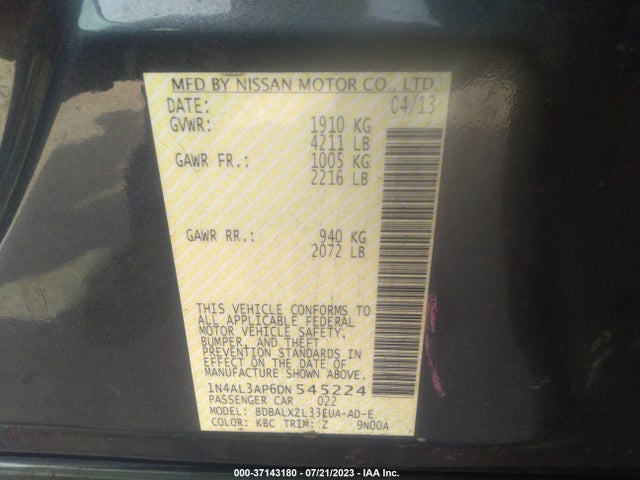 2013 NISSAN ALTIMA 2.5 SL VIN: 1N4AL3AP6DN545224