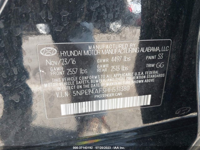 Hyundai Sonata 2.4l 2017 5NPE24AF3HH531380 Image 9