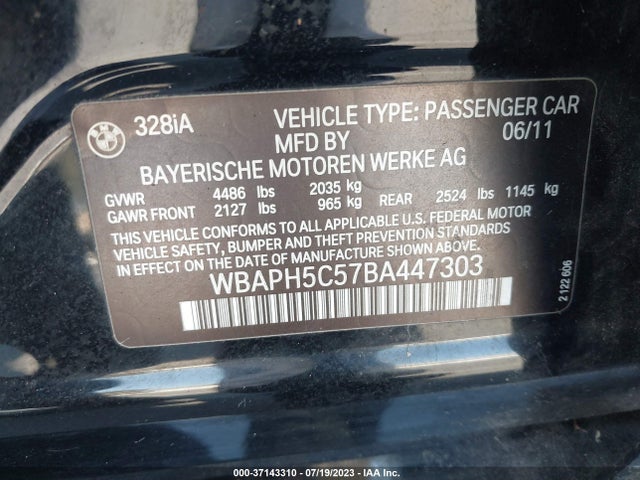 2011 BMW 3 SERIES 328I VIN: WBAPH5C57BA447303