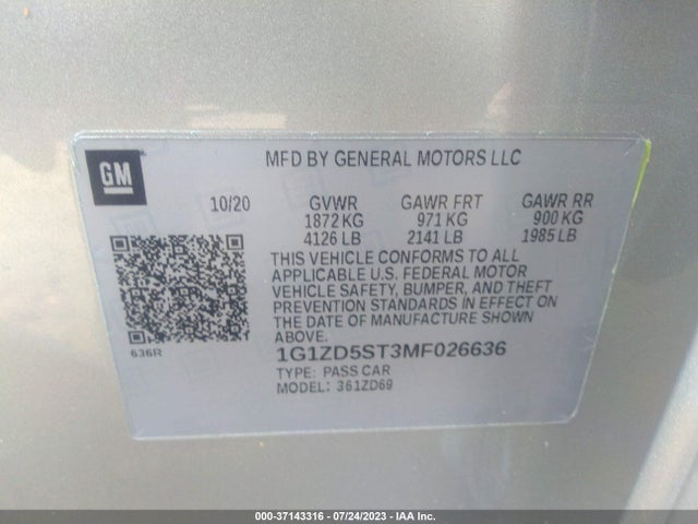 Chevrolet MALIBU LT 2021 1G1ZD5ST3MF026636 Image 9
