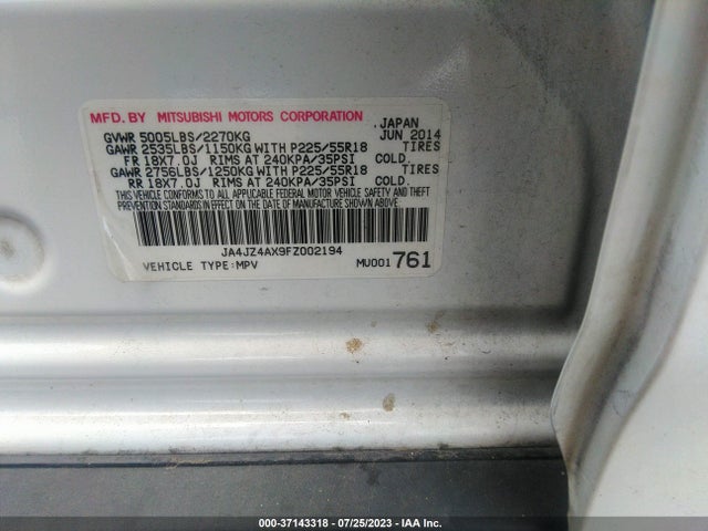 2015 MITSUBISHI OUTLANDER GT VIN: JA4JZ4AX9FZ002194