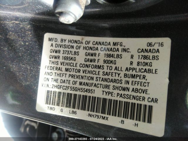 2HGFC2F55GH554951 Honda Civic Sedan Lx