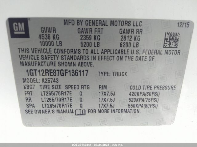 1GT12RE87GF136117 GMC SIERRA 2500HD