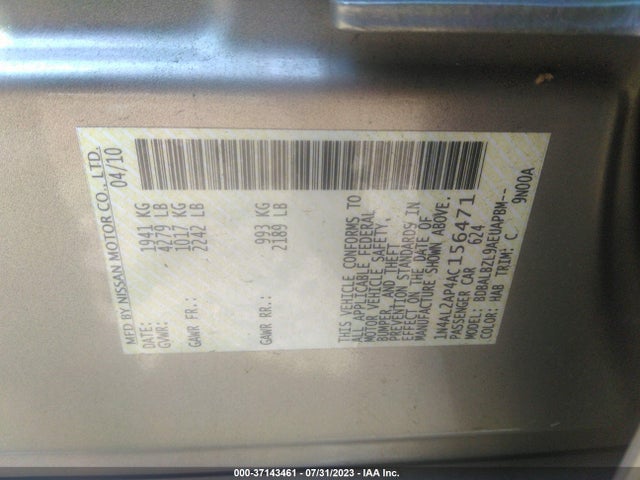 2010 NISSAN ALTIMA 2.5 SL VIN: 1N4AL2AP4AC156471
