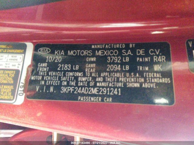 3KPF24AD2ME291241 KIA Forte Lxs