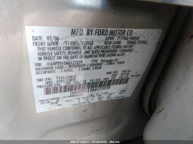 2006 FORD FIVE HUNDRED 1FAHP25126G173228 Photo 8