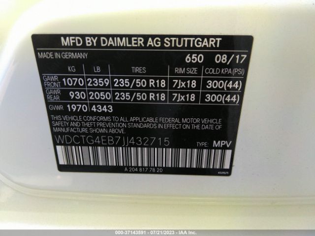 WDCTG4EB7JJ432715 Mercedes-Benz Gla Gla 250