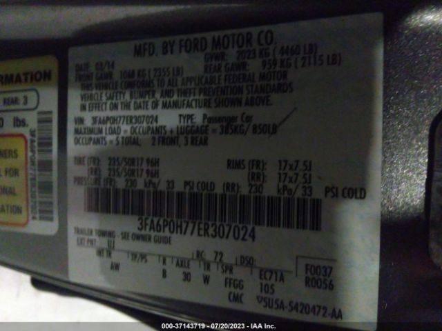 3FA6P0H77ER307024 Ford FUSION SE