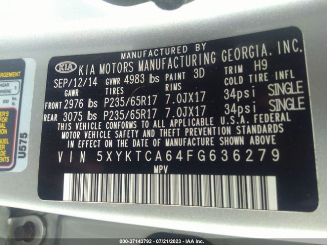 5XYKTCA64FG636279 KIA SORENTO LX