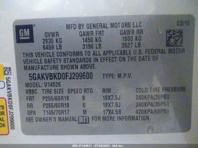 Buick Enclave Leather 2015 5GAKVBKD0FJ299600 Image 9