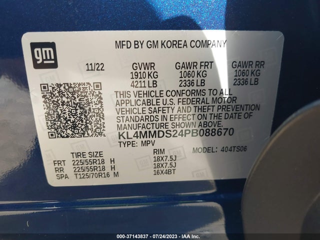 2023 BUICK ENCORE GX SELECT FWD VIN: KL4MMDS24PB088670