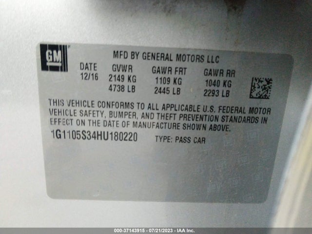 Chevrolet IMPALA LT 2017 1G1105S34HU180220 Image 9
