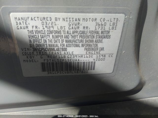 3N1CP5CV8ML487800 Nissan KICKS SV