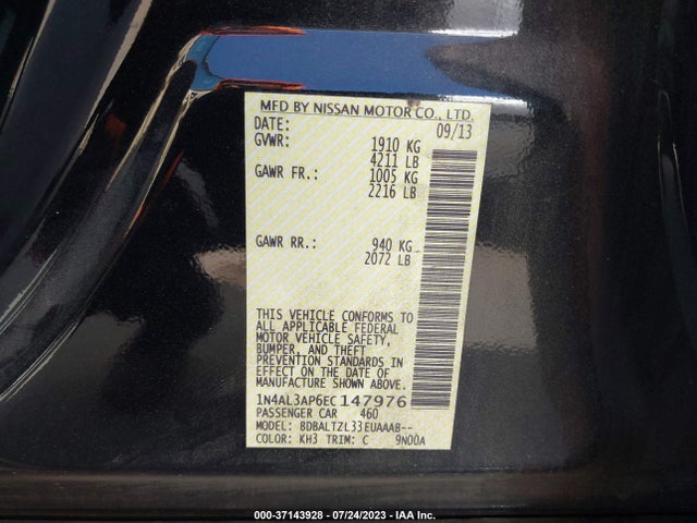 2014 NISSAN ALTIMA 2.5 SV VIN: 1N4AL3AP6EC147976