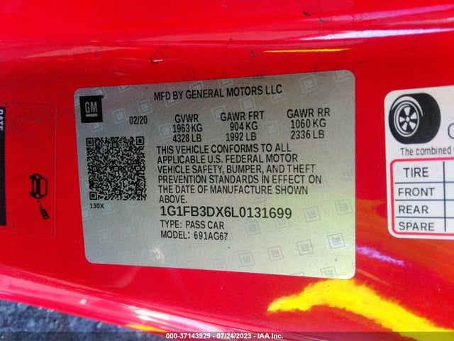 Chevrolet Camaro 1lt 2020 1G1FB3DX6L0131699 Image 16