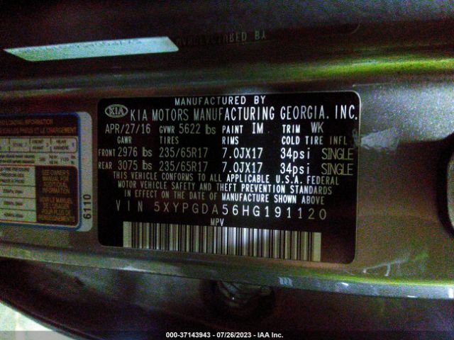 5XYPGDA56HG191120 KIA Sorento Lx V6
