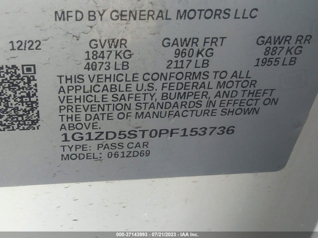 1G1ZD5ST0PF153736 Chevrolet Malibu