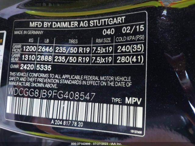 WDCGG8JB9FG408547 Mercedes-Benz Glk-class Glk 350