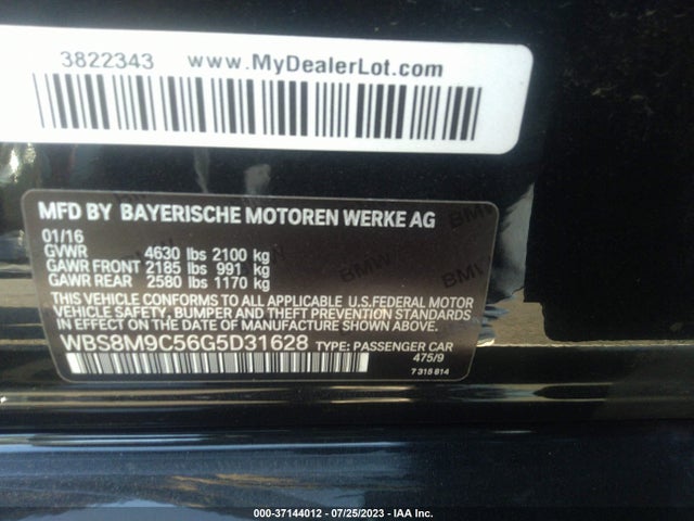 2016 BMW M3, VIN: WBS8M9C56G5D31628