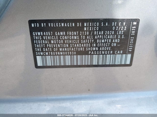 3VWCM7BU9NM003930 Volkswagen JETTA S
