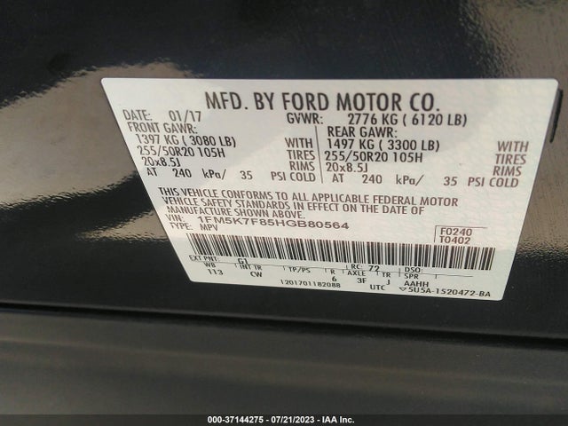 Ford Explorer Limited 2017 1FM5K7F85HGB80564 Image 9