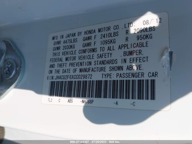 2012 ACURA TSX TECH PKG VIN: JH4CU2F6XCC029872