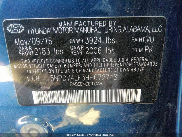Hyundai ELANTRA SE 2017 5NPD74LF3HH072748 Image 15