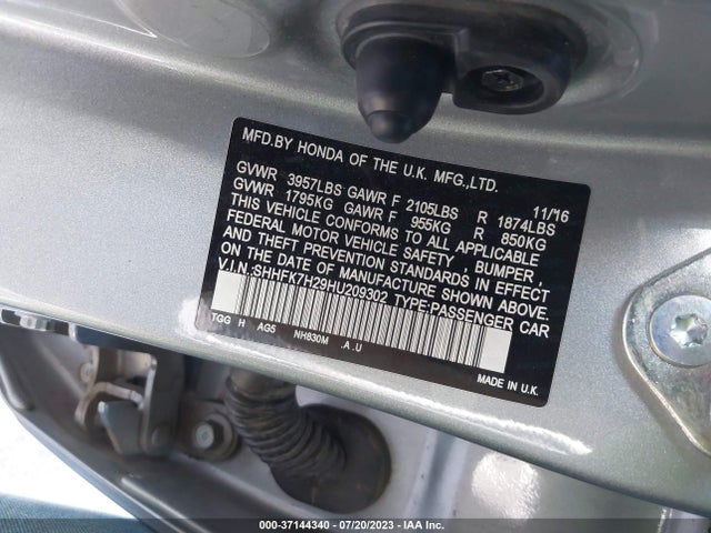 2017 HONDA CIVIC HATCHBACK LX VIN: SHHFK7H29HU209302