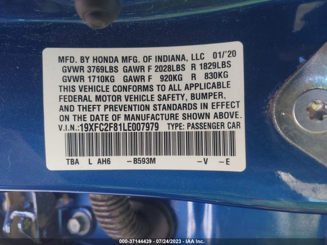 2020 HONDA CIVIC SEDAN SPORT VIN: 19XFC2F81LE007979