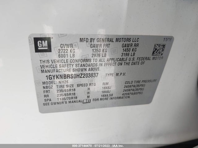 1GYKNBRS0HZ203837 Cadillac Xt5 Luxury Fwd