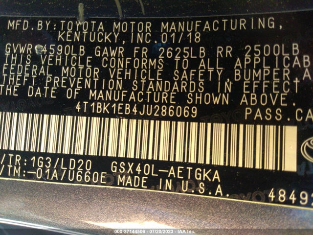 Toyota Avalon Xle/xle Plus 2018 4T1BK1EB4JU286069 Image 9