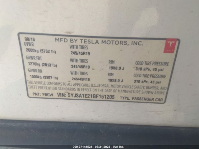 5YJSA1E21GF151205 Tesla Model S 60d/70d/75d/85d/90d