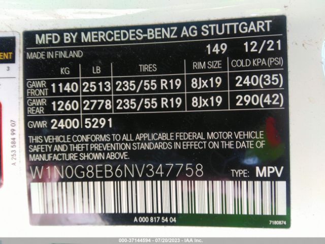 W1N0G8EB6NV347758 Mercedes-Benz Glc Glc 300