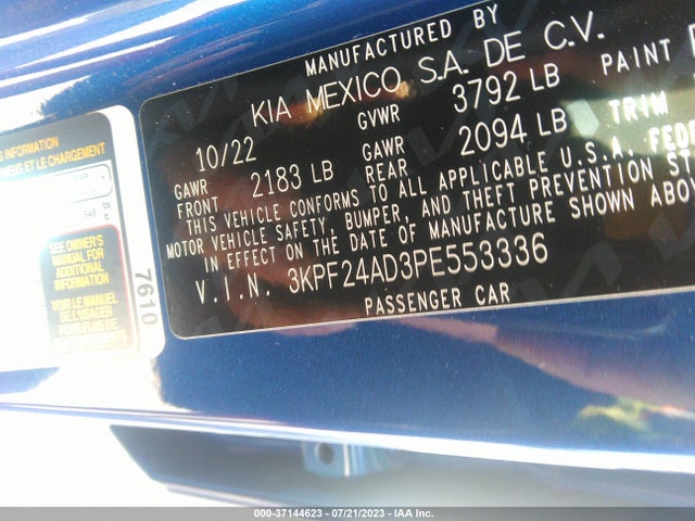 2023 KIA FORTE LXS VIN: 3KPF24AD3PE553336