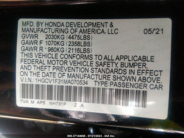 1HGCV1F31MA070534 Honda Accord Sedan Sport