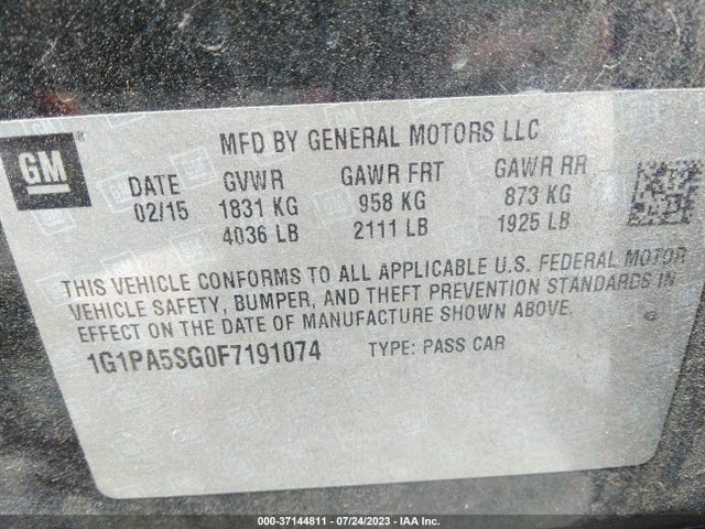 Chevrolet CRUZE LS 2015 1G1PA5SG0F7191074 Image 9