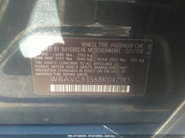 2008 BMW 3 SERIES 328XI VIN: WBAVC93568K042193