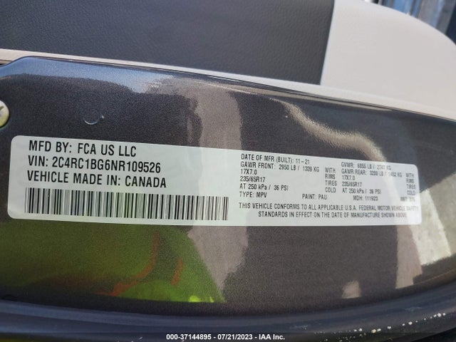 2C4RC1BG6NR109526 Chrysler Pacifica Touring L