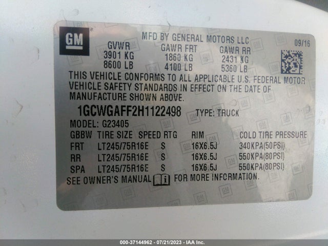Chevrolet EXPRESS CARGO VAN 2017 1GCWGAFF2H1122498 Image 9