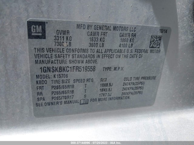 Chevrolet Tahoe Lt 2015 1GNSKBKC1FR519558 Image 15