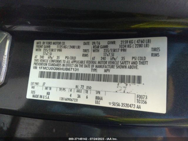 1FMCU0G96HUB67131 Ford ESCAPE SE