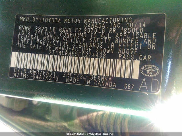 Toyota Corolla L/le/s/s Plus/le Plus 2015 2T1BURHE5FC274438 Image 16