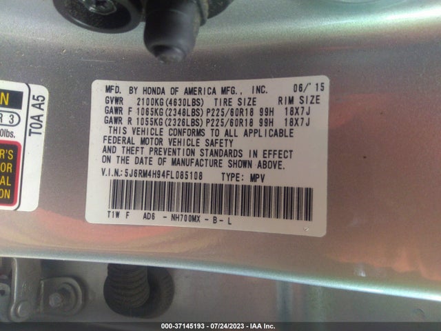 Honda Cr-v Touring 2015 5J6RM4H94FL085108 Image 9