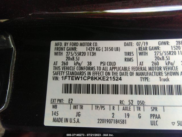 1FTEW1CP8KKE21524 Ford F-150 Xl/xlt/lariat